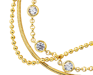 Triple Chain Bracelet stack- PVD 14K Gold- waterproof