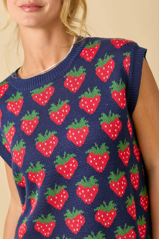 Strawberry Oversized Sleeveless Sweater Knit Top
