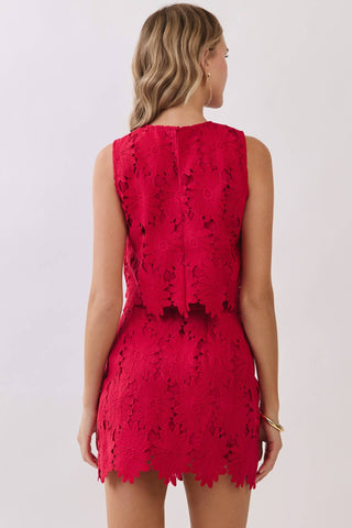 Floral Lace Scalloped Hem Sleeveless Crop Top