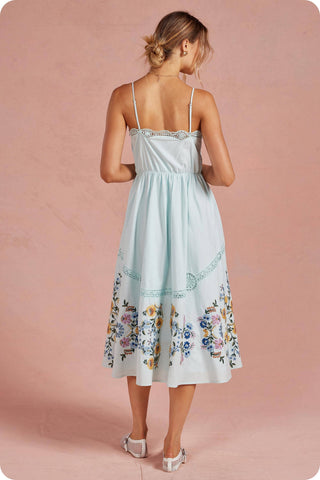 Embroidered Floral Lace Detail Midi Dress
