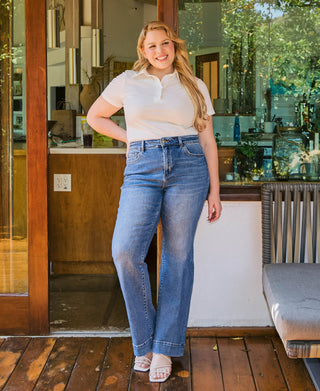 BELLA HIGH RISE TROUSER HEM RELAXED FLARE JEANS