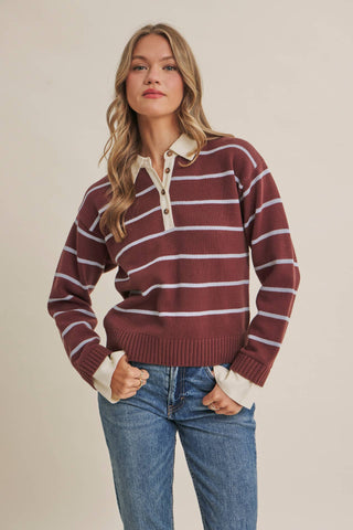 MODERN HERITAGE STRIPE HENLEY SWEATER