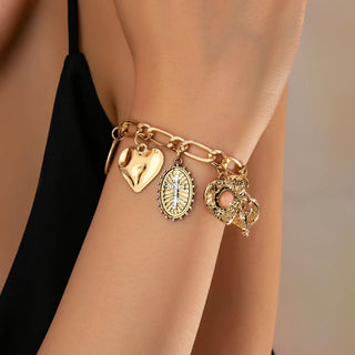 Charm Bracelet-Cross Heart Oval Motifs