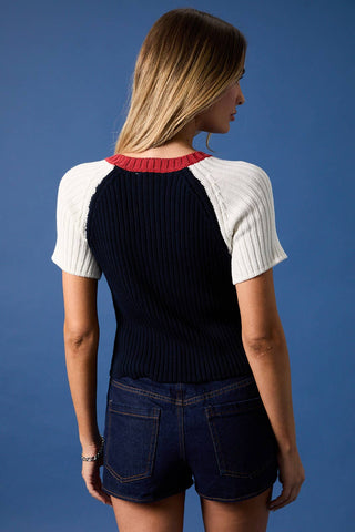 Raglan Short Sleeve Flag Sweater Top