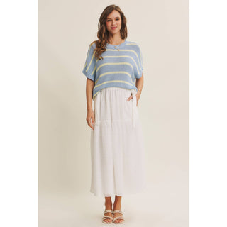 EYELET BUBBLE TOP AND MIDI SKIRT SET