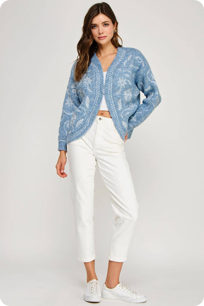 Floral Embroidered Knit Cardigan