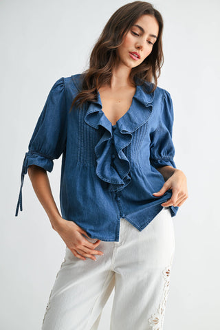 Pleated Belle Denim Top