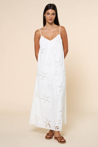 Star Fish Embroidery Eyelet Maxi Dress