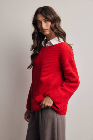 Reva Ribbed Knit Boat Neck Sweater