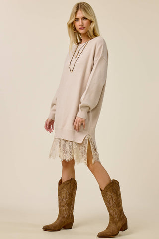 Cafe Au Lait in Lace Sweater Dress