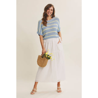 EYELET BUBBLE TOP AND MIDI SKIRT SET