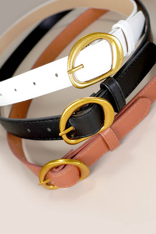 CONTOUR OVAL SHAPED FAUX LEATHER BUCKLE BELT