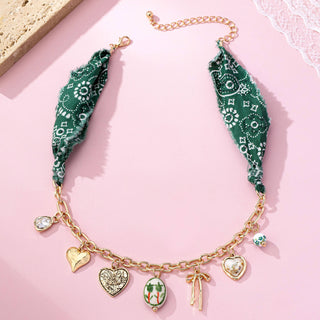 SCARF CHARM NECKLACE-PORCELAIN HEART BOW