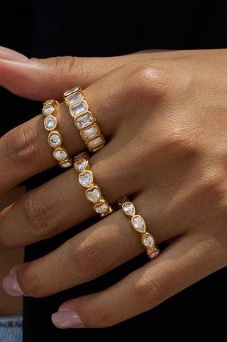 Gold Rhinestone Multi-Shape Eternity Stack Rings