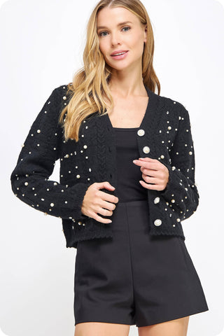 Pretty in Pearls Rhinestone Studded Knit Cardigan