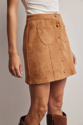 Foxy Faux Suede Button Skirt