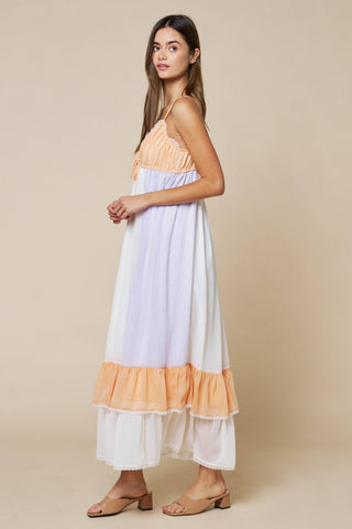 Color Block Ruffled Maxi Dress
