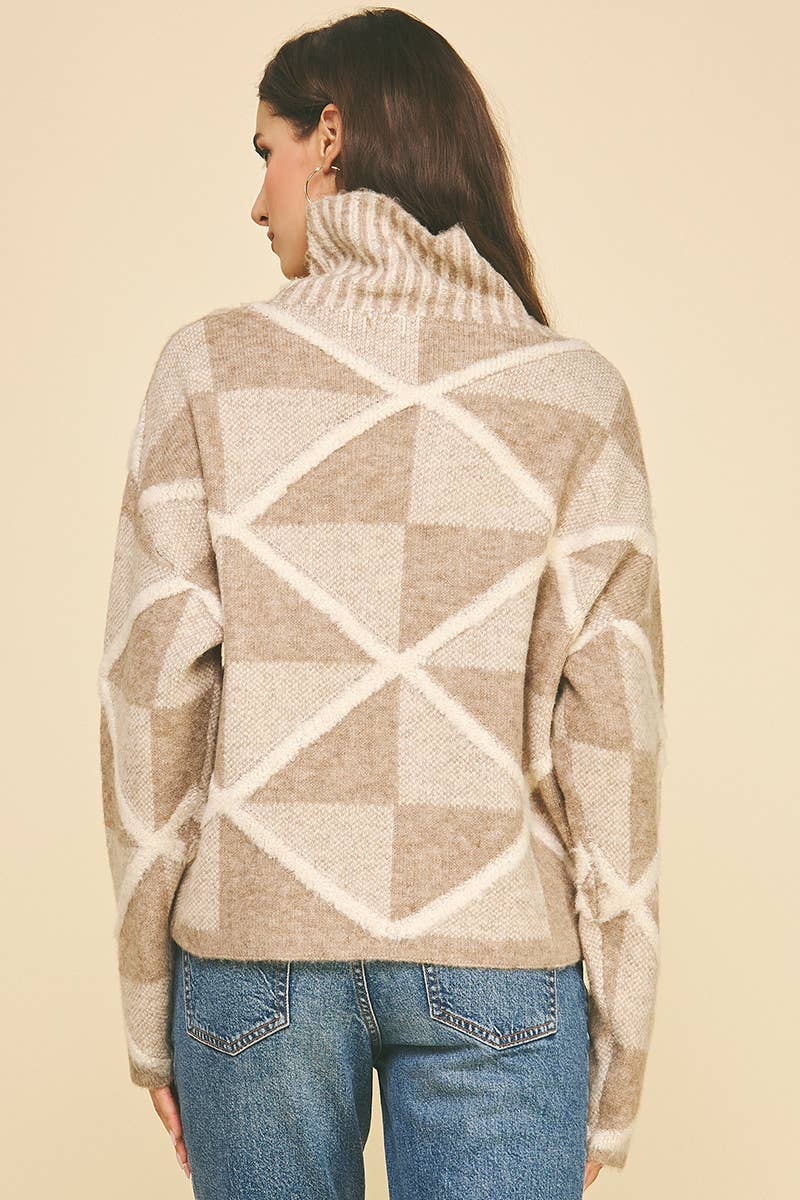 DIAMOND PATTERN TURTLE NECK SWEATER - 6354WS