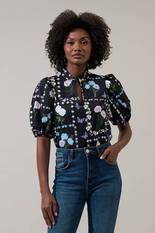 Trevis Floral Daly Split Neck Top