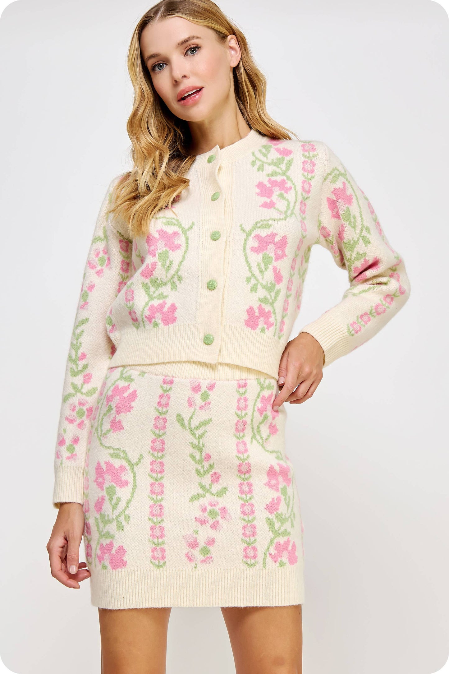 Floral Intarsia Sweater Cardigan
