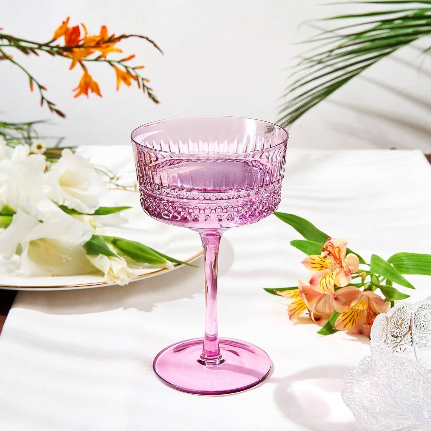 Art Deco Colored Crystal Coupe Glass | Set of 6 | 9.6oz