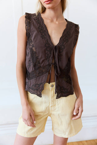 Lace Trim Tie-Front Top