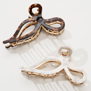 Sabrina Vintage Snow | Large Ribbon Metal Bow Claw Clip
