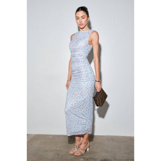 Miranda Mesh Ruched Floral Sleeveless Maxi Dress