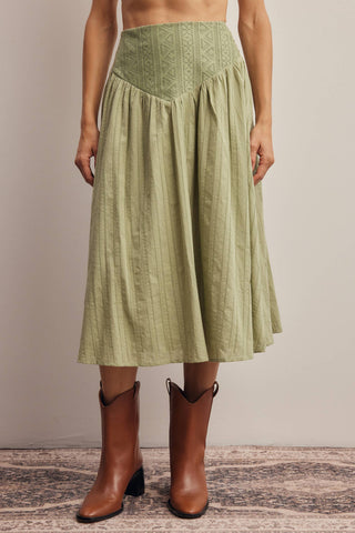 Sage Lily Textured Midi Skirt