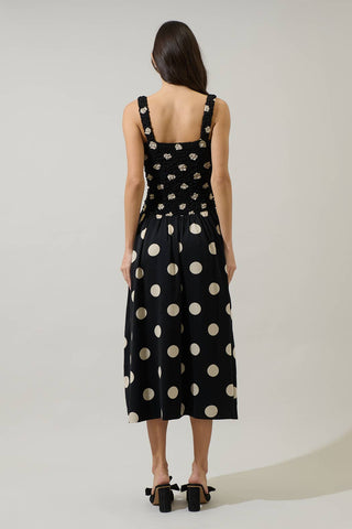 Demmy Polka Dot Ruched Midi Dress