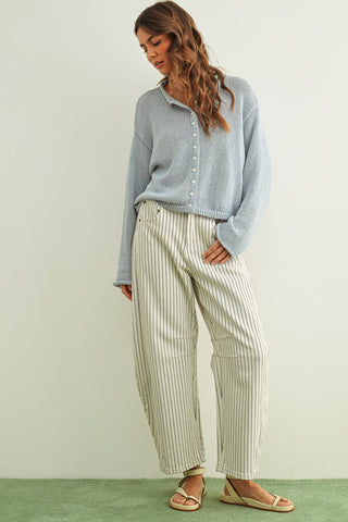 PINSTRIPED PATTERN BARREL PANTS