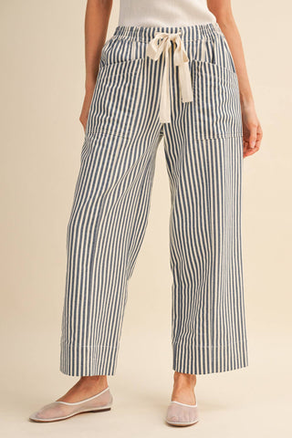 STRIPED WIDE LEG DRAWSTRING PANTS