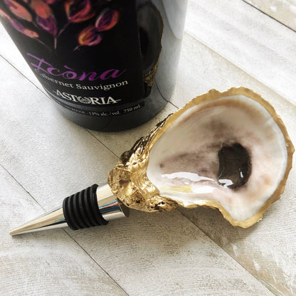 Oyster Shell Wine Stopper--Blue Ikat