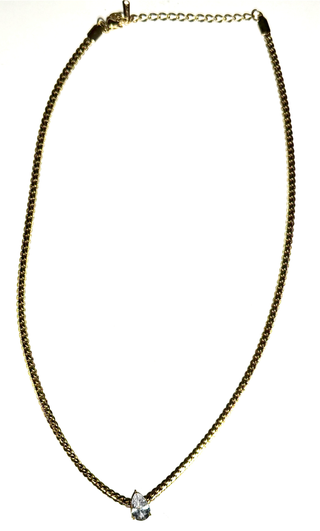 Gia-Tear Drop Solitaire Princess Setting Wheat Chain Steel
