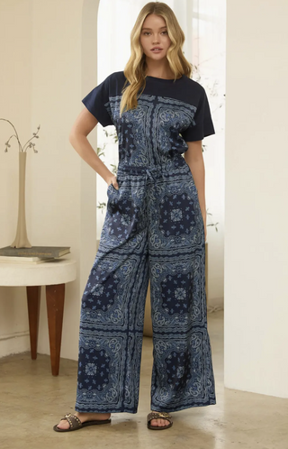 Bandana Print Wide Satin Pant