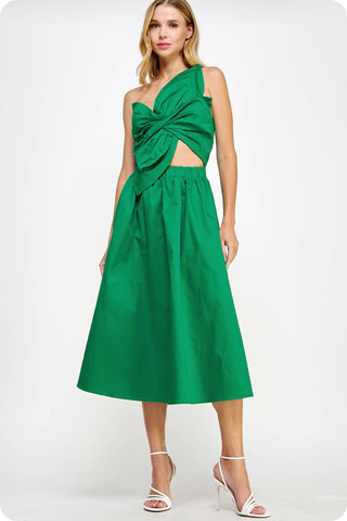 Knotted Flower Bow Midi Dress