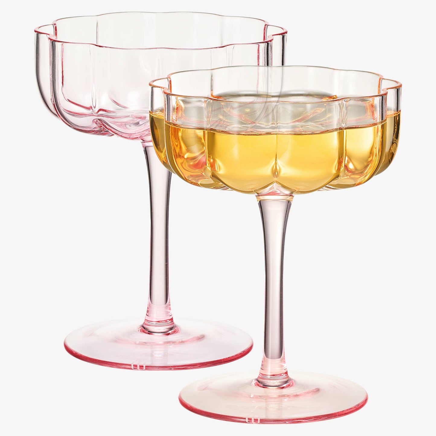 Flower Wavy Petals Wave Glass Coupes 7oz - Set of 2 (Pink)