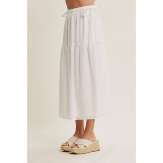 EYELET BUBBLE TOP AND MIDI SKIRT SET