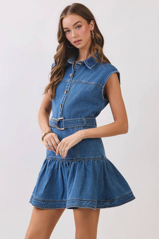 COWGIRLIE Denim Belted Drop Waist Dress