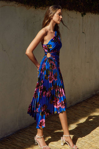 Midnight Floral Pleated Maxi Dress
