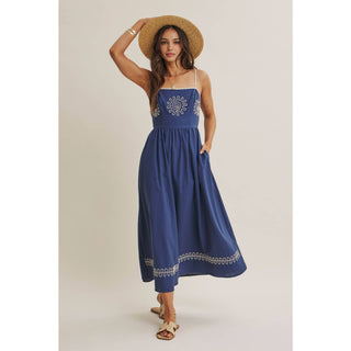 MEDITERRANEAN SUN ARTISAN EMBROIDERY MIDI WITH OPEN BACK