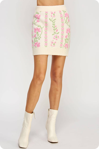 Floral Intarsia Sweater Mini Skirt