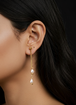 Freya Double Pearl Drop Waterproof Earrings 14K Gold