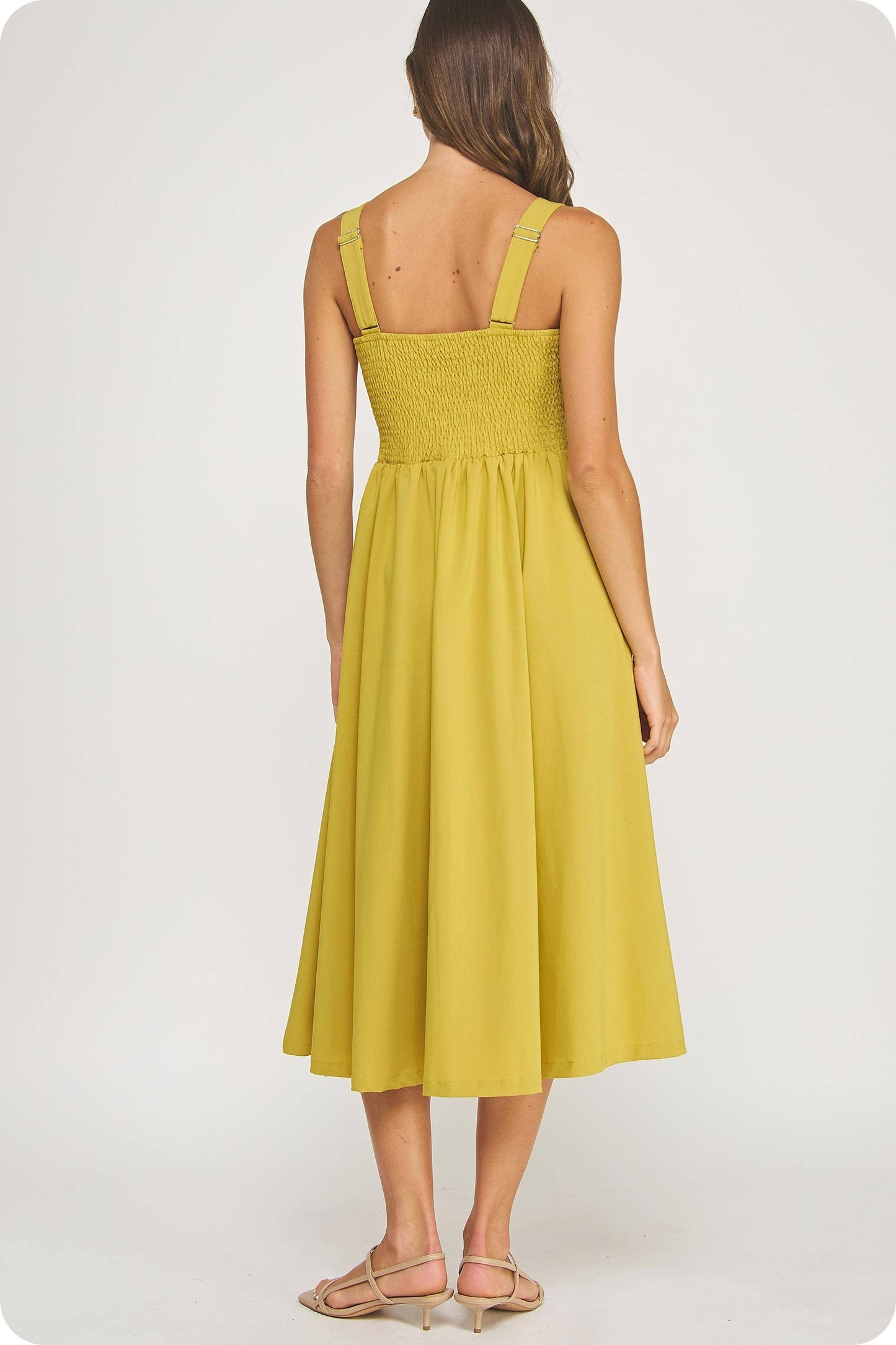 Braid Embroidery Detail Pleated Midi Dress