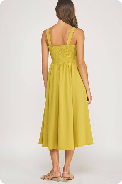 Braid Embroidery Detail Pleated Midi Dress