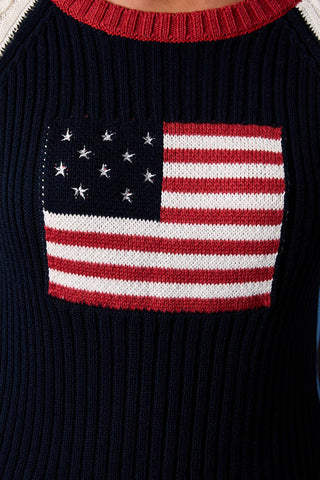 Raglan Short Sleeve Flag Sweater Top