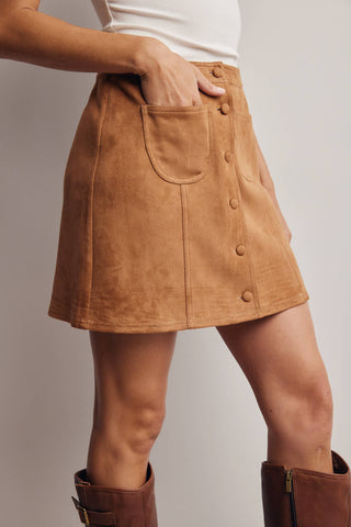 Foxy Faux Suede Button Skirt
