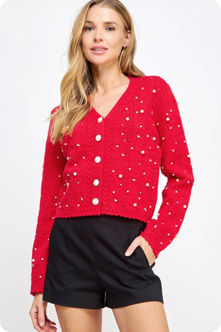 Pretty in Pearls Rhinestone Studded Knit Cardigan