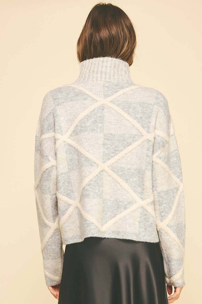 DIAMOND PATTERN TURTLE NECK SWEATER - 6354WS
