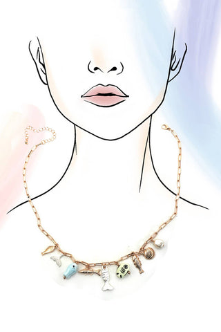CHARM NECKLACE-OCEAN PORCELAIN FISH SEASHELL